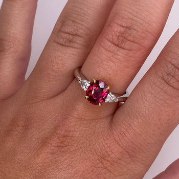 1.72 Carat Oval Red Ruby and Diamond Ring - David Gross Group