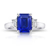 4.01 Carat Emerald Cut Blue Sapphire and Diamond Ring - David Gross Group