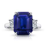 7.30 Carat Emerald Cut Blue Sapphire and Diamond Ring - David Gross Group