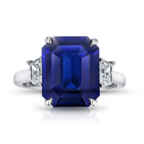 5.70 Carat Emerald Cut Pink Sapphire and Diamond Ring