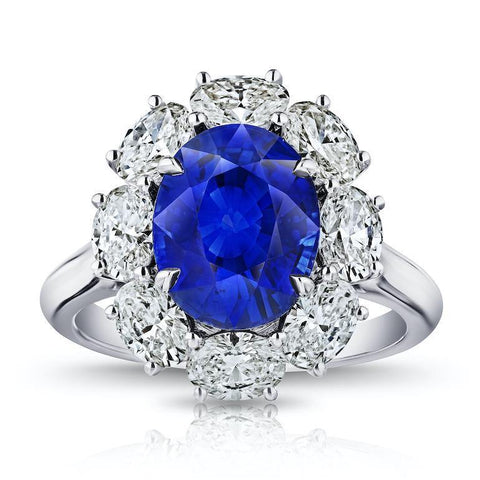 6.30 Carat Emerald cut Blue Sapphire and Diamond Ring