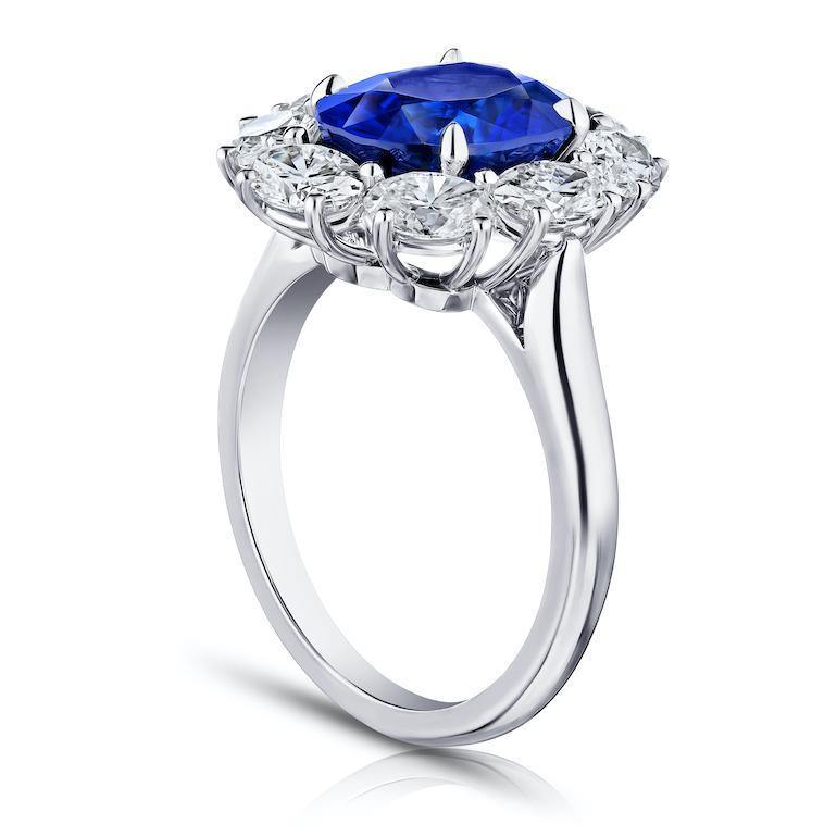 4.37 Carat Oval Blue Sapphire and Diamond Ring - David Gross Group