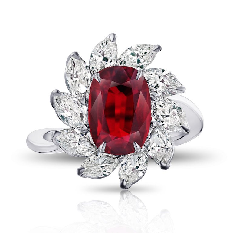 3.54 Carat Oval Red Ruby and Diamond Platinum Ring - David Gross Group