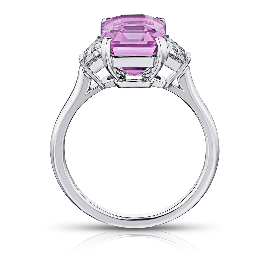 5.70 Carat Emerald Cut Pink Sapphire and Diamond Ring - David Gross Group