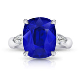 9.81 Carat Cushion Blue Sapphire and Diamond Ring - David Gross Group