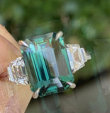 8.61 carat Emerald Cut Green Sapphire and diamond platinum ring - David Gross Group