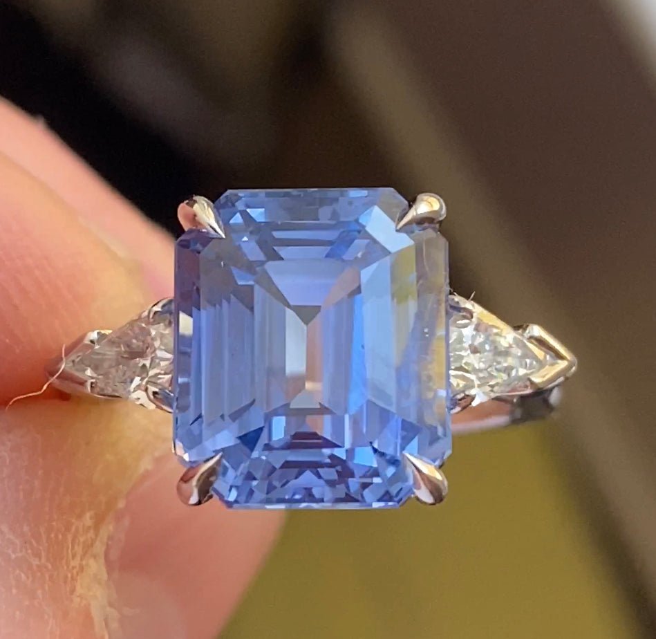 9.19 Carat Emerald Blue Sapphire and Diamond Ring - David Gross Group