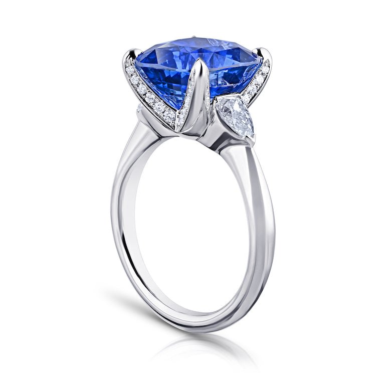 7.83 carat cushion blue sapphire and diamond platinum ring - David Gross Group
