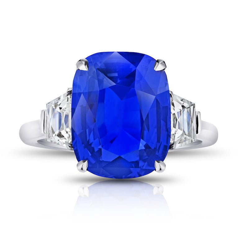 5.65 Carat Cushion Blue Sapphire and Diamond Ring - David Gross Group