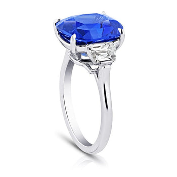5.65 Carat Cushion Blue Sapphire and Diamond Ring - David Gross Group