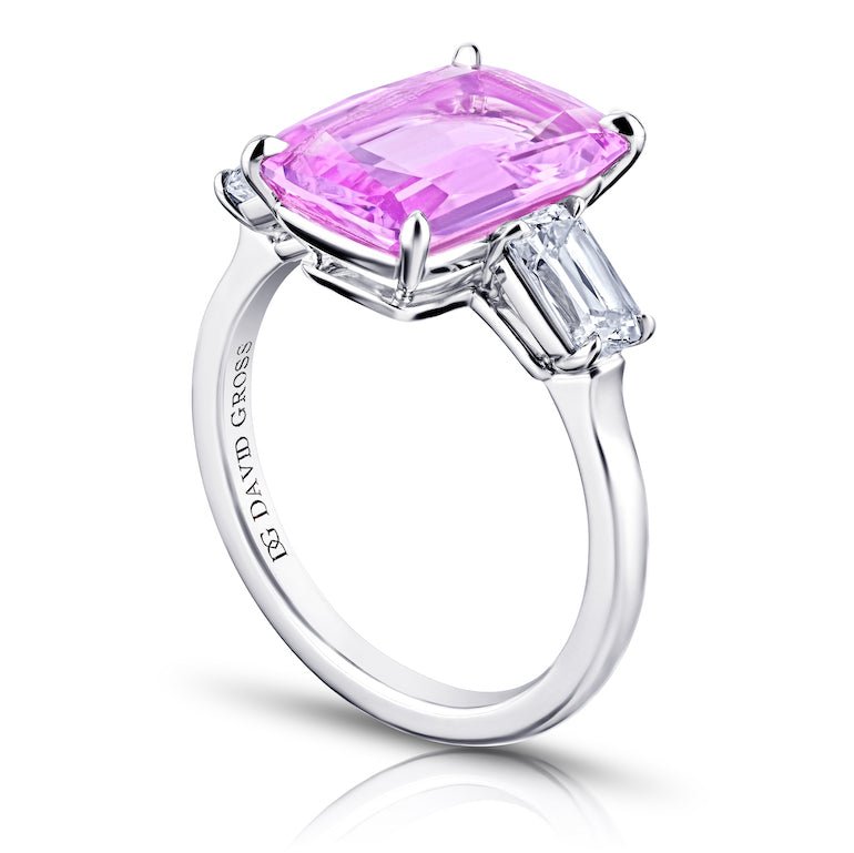 5.28 Carat Cushion Light Pink Sapphire and Diamond Platinum Ring - David Gross Group
