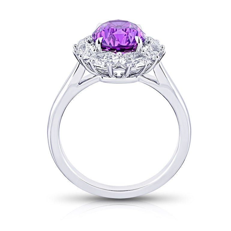 3.56 purple oval sapphire and diamond platinum ring - David Gross Group