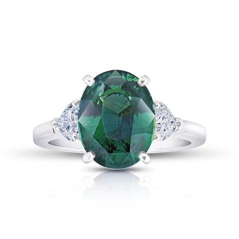 6.16 Square Emerald Blue Sapphire and Diamond Ring