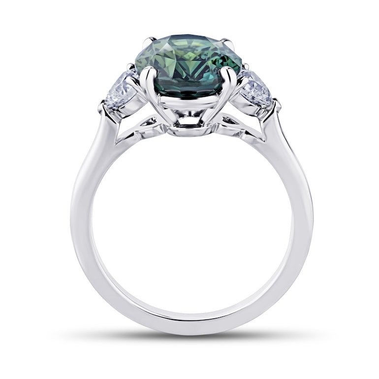 5.17 carat Oval Green Sapphire and Diamond Platinum Ring - David Gross Group