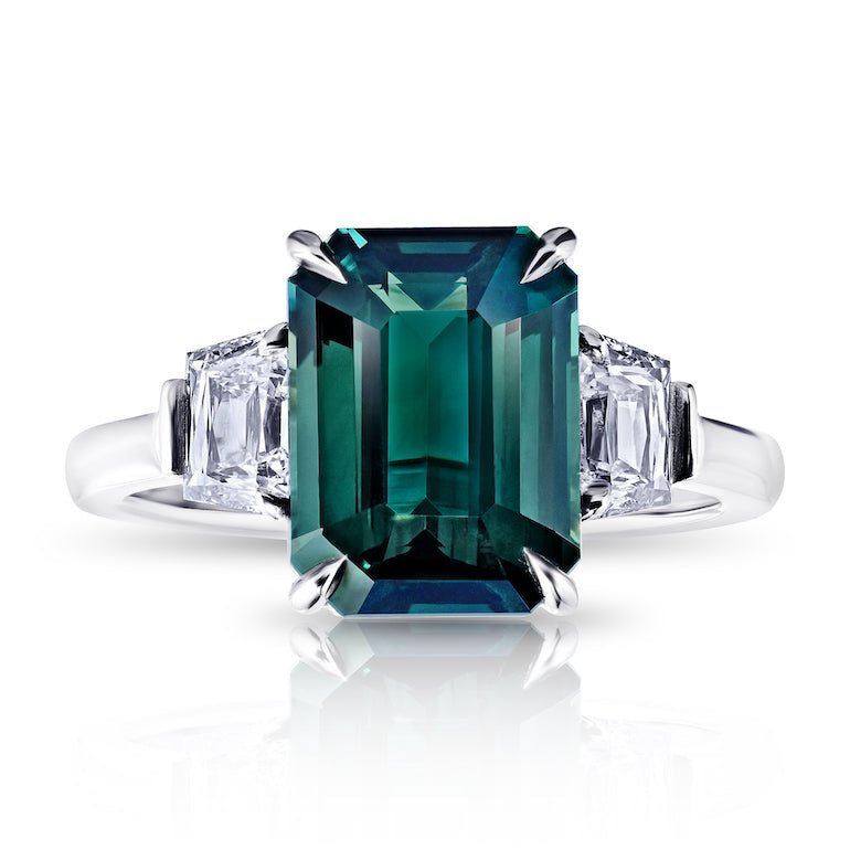 5.07 Carat Emerald Green Sapphire and Diamond Ring - David Gross Group