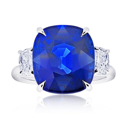 4.04 Carat Cushion Blue Sapphire and Diamond Ring