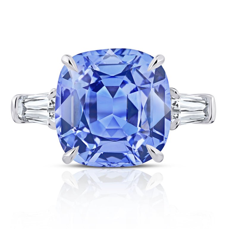 6.74 carat Cushion Blue Sapphire and Diamond Platinum Ring - David Gross Group