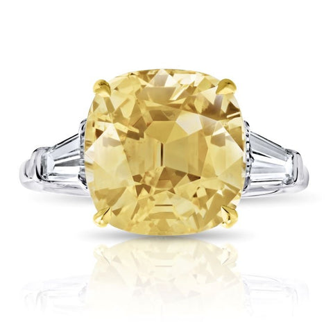 6.51 Carat Cushion Yellow Sapphire and Diamond Ring
