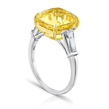 7.54 Carat Cushion Yellow  Sapphire and Diamond Platinum Ring - David Gross Group