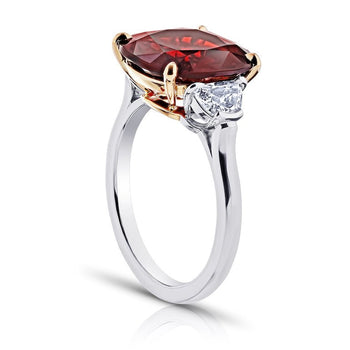 5.86 carat Cushion Red Spinel with two Half Moon Diamonds platinum ring - David Gross Group