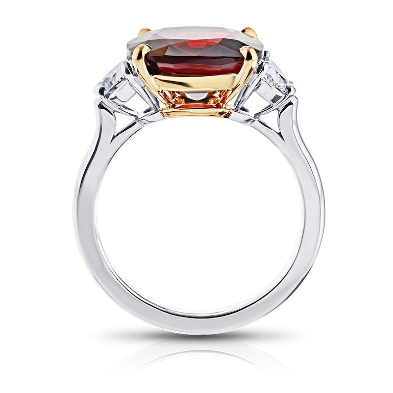 5.86 carat Cushion Red Spinel with two Half Moon Diamonds platinum ring - David Gross Group