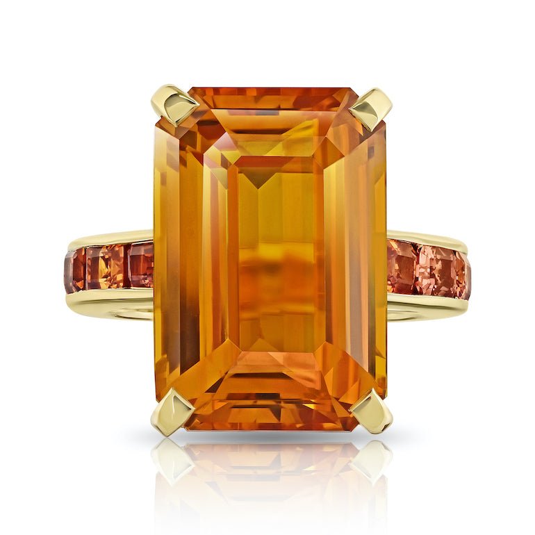 21.05 carat Emerald Orange Sapphire and Platinum Ring - David Gross Group