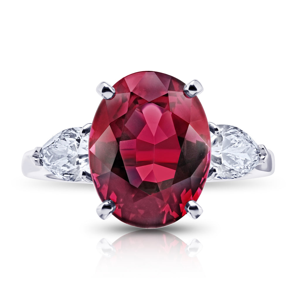 6.05 carat Oval Red Spinel and Diamond Platinum Ring - David Gross Group