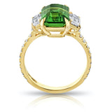 4.02 carat Emerald Cut Green Tsavorite and Diamond 18K YG Ring - David Gross Group