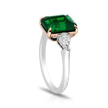4.04 Carat Emerald Cut Green Tsavorite and Diamond Ring - David Gross Group