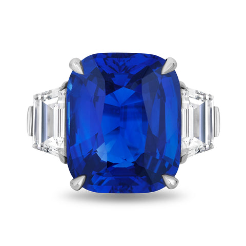 4.01 Carat Emerald Cut Blue Sapphire and Diamond Ring