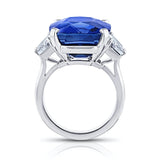 20.26 carat Cushion Blue Sapphire and Diamond Platinum Ring - David Gross Group