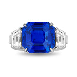 11.08 Carat Square Emerald Blue Sapphire and Diamond Ring - David Gross Group