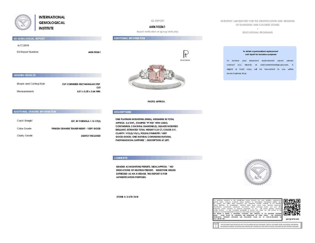 1.13 Carat EC Padparadscha Sapphire and Diamond Ring - David Gross Group