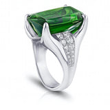 14.78 Carat Cushion Green Tourmaline and Diamond Ring - David Gross Group