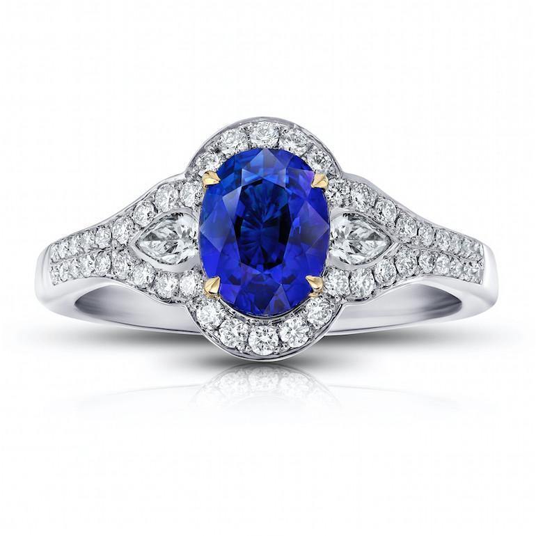 1.63 Carat Oval Blue Sapphire and Diamond ring - David Gross Group