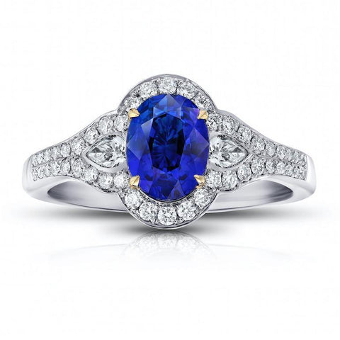 1.61 Carat Pear Shape Blue Sapphire And Diamond Ring
