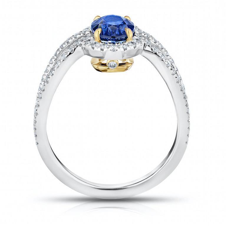 1.74 Carat Oval Blue Sapphire and Diamond Ring - David Gross Group