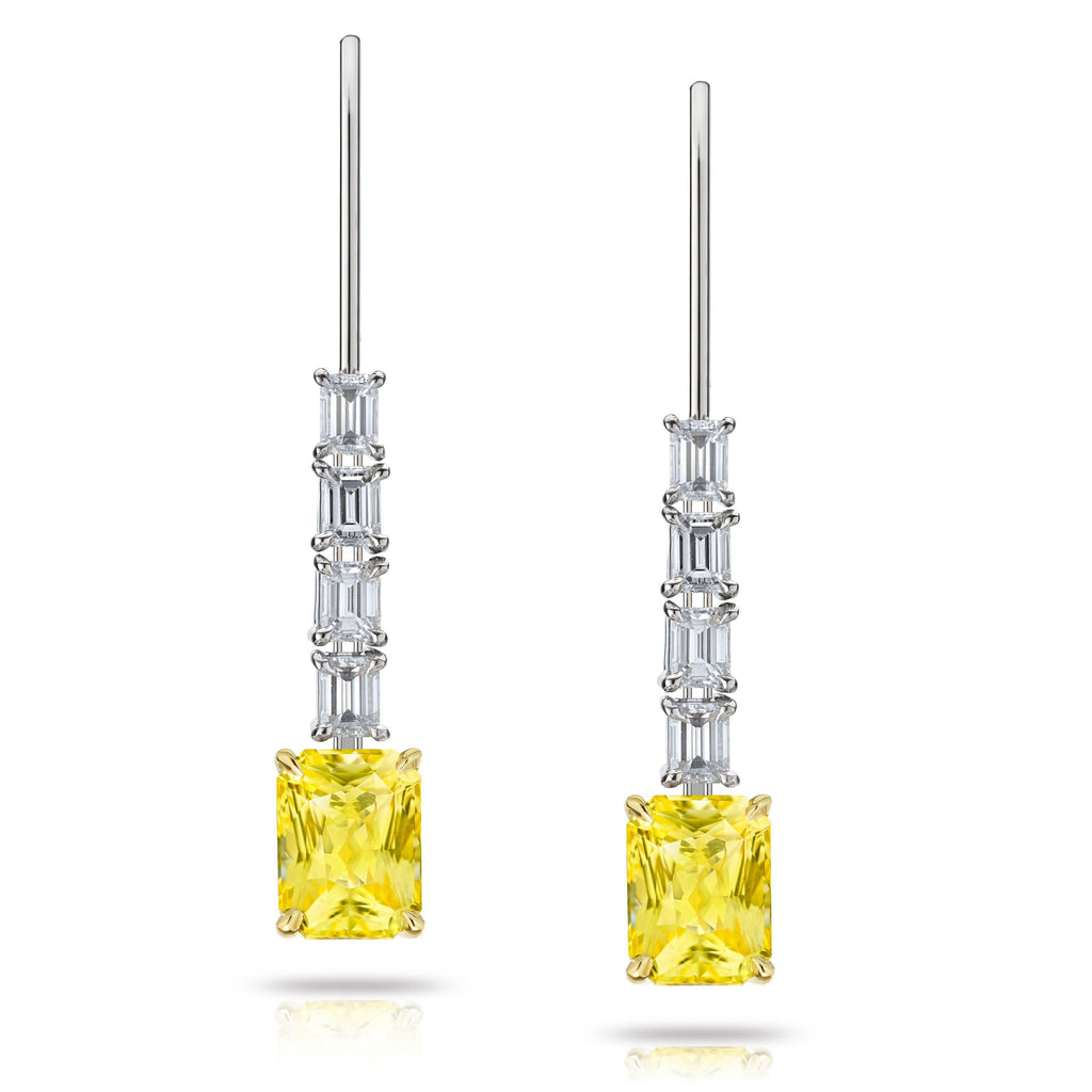 4.70 Carat Radiant Cut Yellow Sapphires and Diamond Earrings - David Gross Group