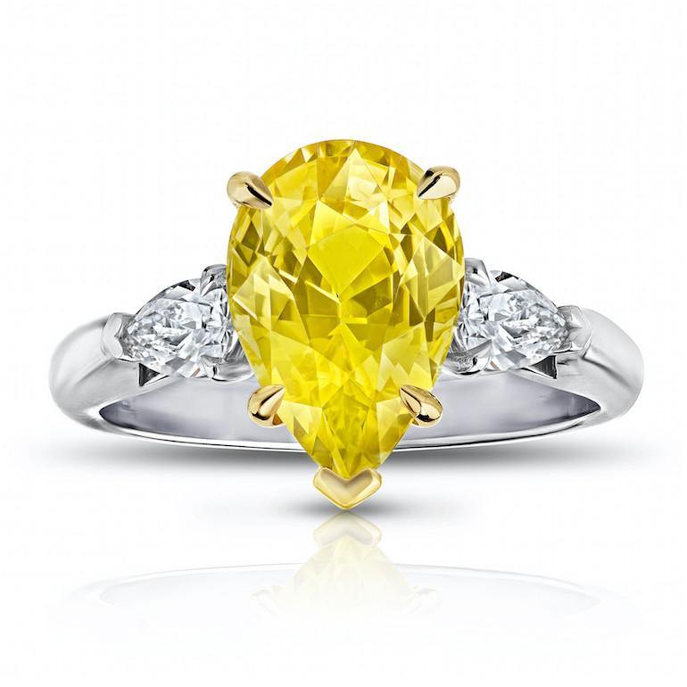 4.76 Carat Pear Shape Yellow Sapphire and Diamond Ring - David Gross Group