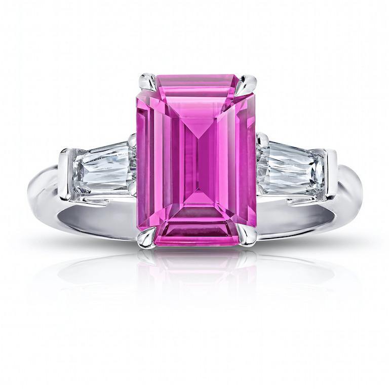 3.28 Carat Emerald Cut Pink Sapphire and Diamond Ring - David Gross Group
