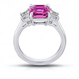 4.37 Carat Emerald Cut Pink Sapphire and Diamond Ring - David Gross Group