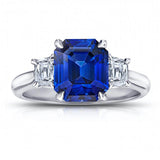 3.86 Carat Emerald Cut Blue Sapphire and Diamond Ring - David Gross Group