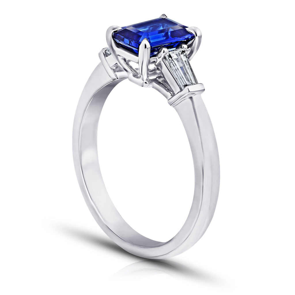 1.76 Carat Emerald Cut Blue Sapphire and Diamond Ring - David Gross Group