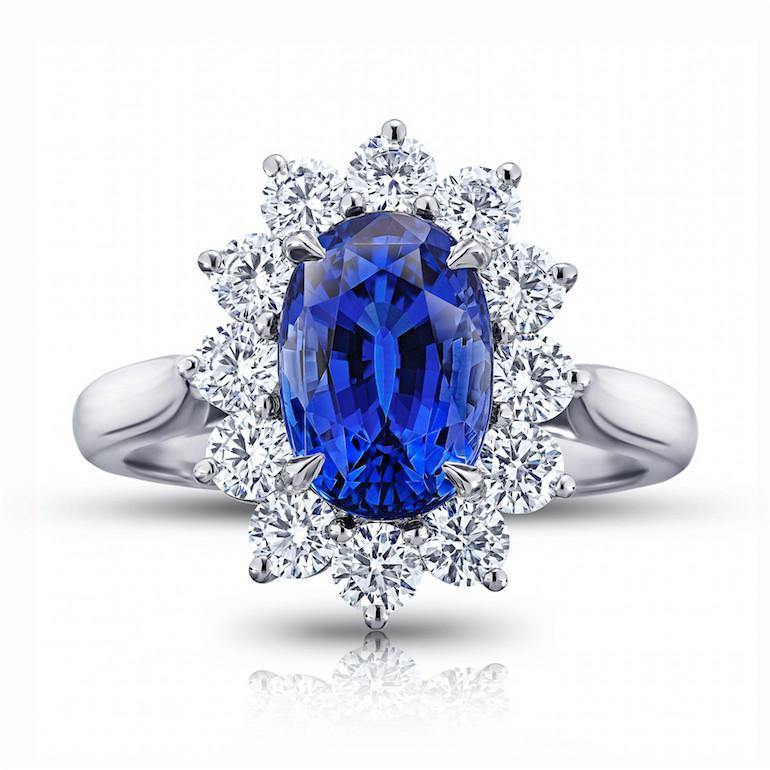 4.08 Carat Oval Blue Sapphire and Diamond Ring - David Gross Group