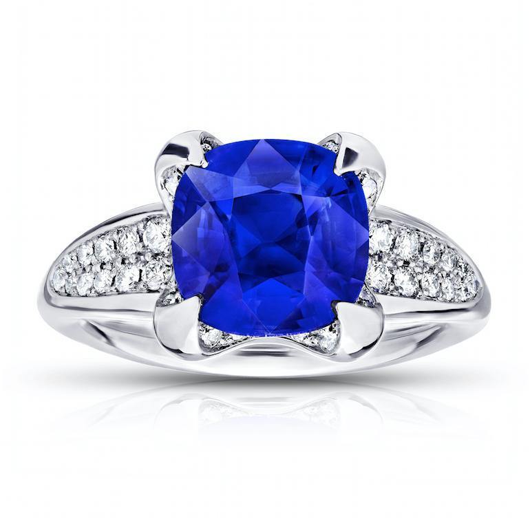 3.21 Carat Cushion Blue Sapphire And Diamond Ring - David Gross Group