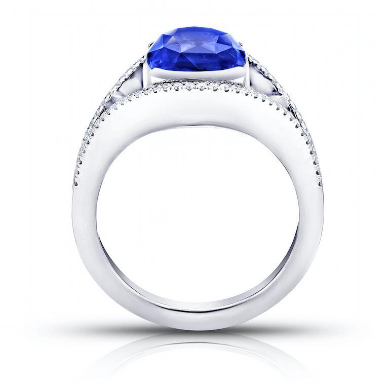 4.63 Carat Cushion Blue Sapphire And Diamond Ring - David Gross Group