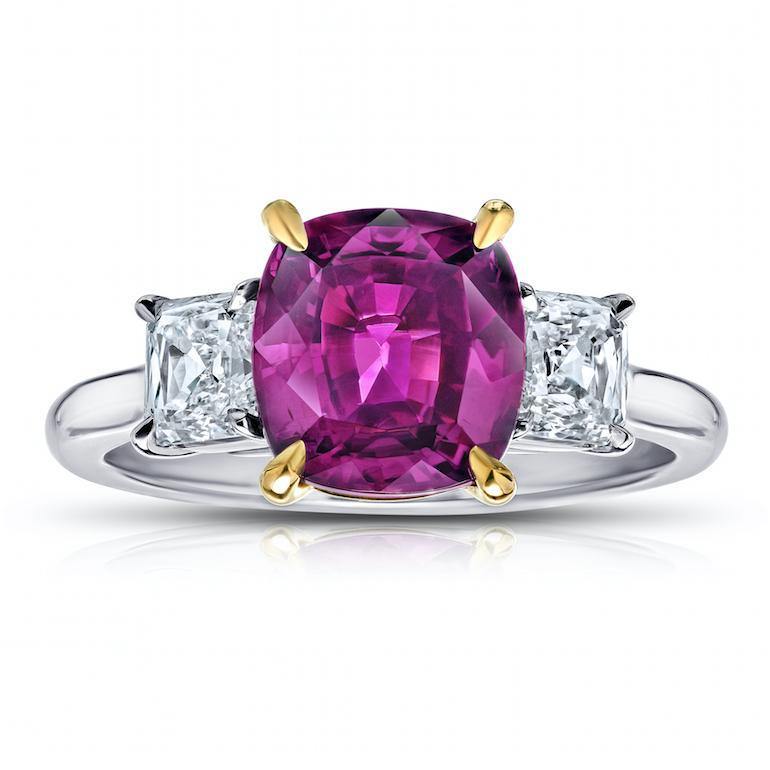 3.29 Carat Cushion Pink Sapphire And Diamond Ring - David Gross Group
