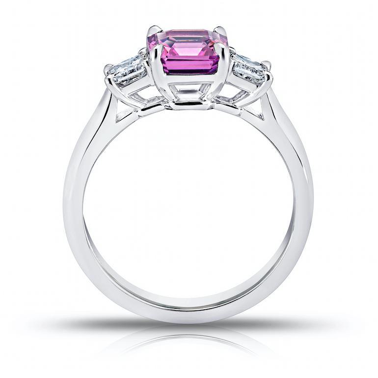 1.85 Carat Emerald Cut Pink Sapphire And Diamond Ring - David Gross Group