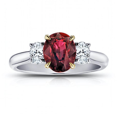 3.18 Carat Red Cushion Ruby and Diamond Ring