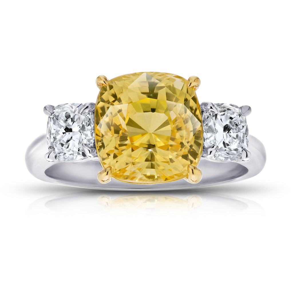 6.42 Carat Cushion Yellow Sapphire And Diamond Ring - David Gross Group